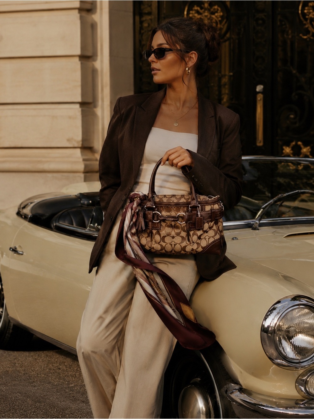 Coach Signature Satchel Tote | Brown Jacquard + Leather | Classic Everyday Bag